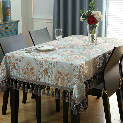 European Luxury Tassels Embroidered Tablecloth Rectangular Square Round Dinning Coffee Table Cover Party Event Jacquard Decor ► Photo 1/6