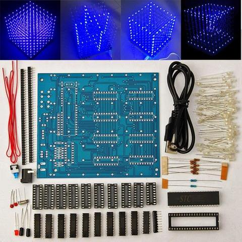 3D LED Square 8x8x8 LED Cu-be 3D Light Square Blue LED Electronic DIY Kit Tempered ability novelty news 3mm led ► Photo 1/6