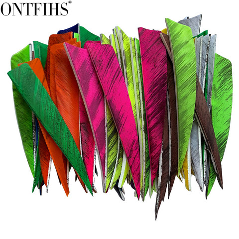24 Pcs ONTFIHS 4 Inch Hunting Arrow Feather Shield Cut Archery Real Turkey Ink Painting Cut Fetches Feathers for Arrows DIY ► Photo 1/6