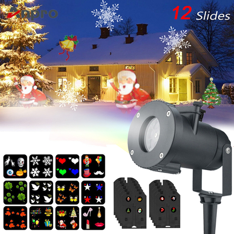 12 Pattern Outdoor Waterproof Projector Lamp LED Christmas Snowflake Spotlight Birthday Halloween Wedding Projector Lights ► Photo 1/6