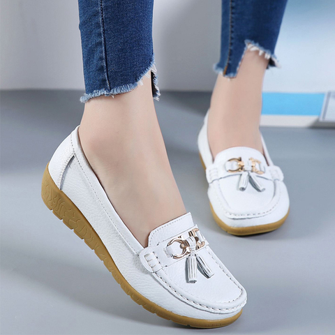 Flats Women Shoes Genuine Leather Ballet Shoes Woman Flats Loafers Moccasins Pu Breathbale Slip On Ladies Shoes Plus Size 35-44 ► Photo 1/6