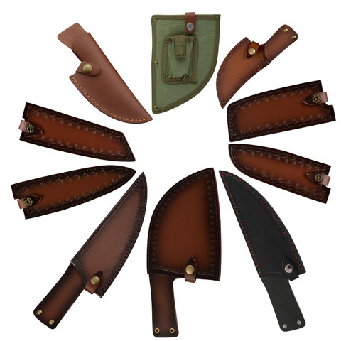 Camping Serbian Kitchen Knife Edge Guards Case Leather Covers Sheath On Forged Butcher Knife Blades Chef Knife  Tied To Belt ► Photo 1/6