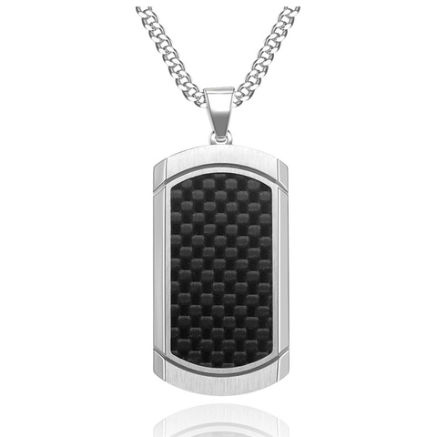 Fashion 316L stainless Steel Carbon Fiber Dog Tag Pendant Necklace ► Photo 1/4