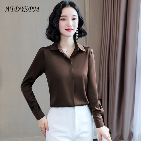 2022 Autumn Hidden Breasted Women Silk Shirt Casual Female Blouse Tops Long Sleeve Lapel Shirts OL Style Women Satin Blouses ► Photo 1/6