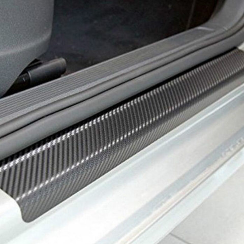 4Pc Black Carbon Fiber Look Car Door Plate Sill Scuff Cover Anti Scratch Sticker