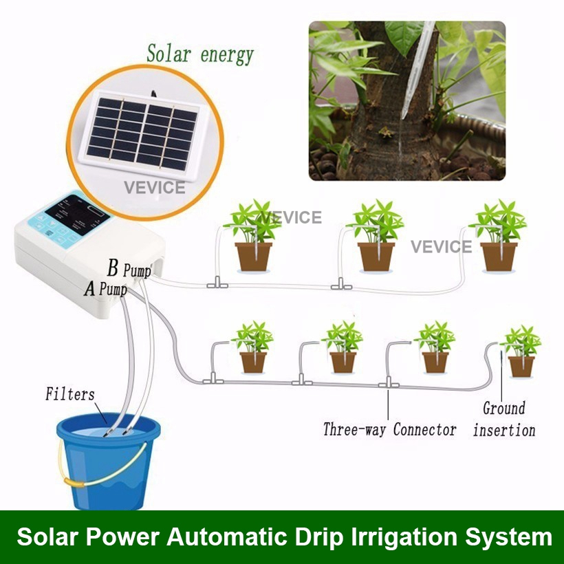 Garden Automatic Pump Drip Irrigation Watering Kits System Sprinkler With Timer 