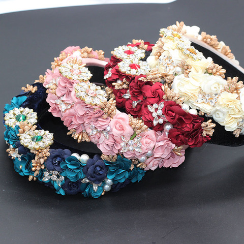 Ladies Fashionable Hair Band Baroque fashion temperament sponge rhinestone fabric flower wild headband 686 ► Photo 1/6