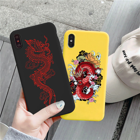 yellow Dragon Phone Case For iPhone 7 8 Plus X XR XS 11pro MAX 6 6s Plus SE 2022 Fashion Animal Silicone Back Cover Fundas Shell ► Photo 1/6