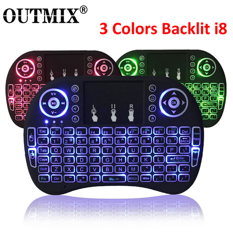 3 Colors Backlit i8 Mini Wireless Keyboard 2.4ghz English Russian 3 Colour Air Mouse with Touchpad Remote Control Android TV Box ► Photo 1/6