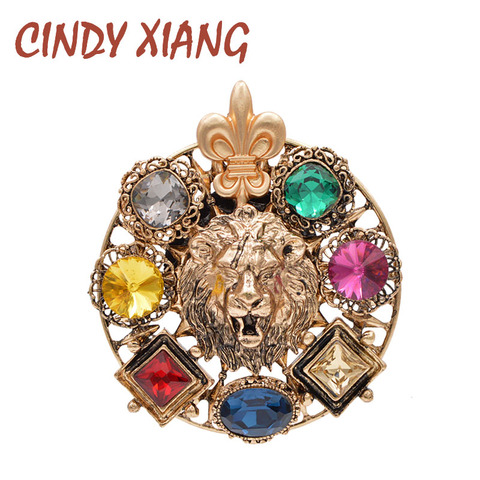 CINDY XIANG Crystal Lion Brooches For Women Round King Style Pin Animal Fashiopn Jewelry Winter Coat Jacket Accessories Party ► Photo 1/6