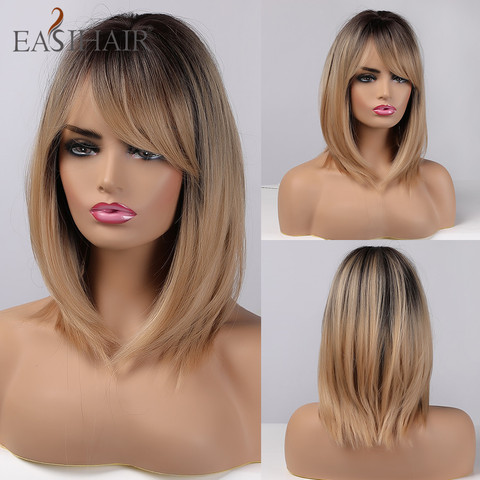 EASIHAIR Brown Ombre Wigs Synthetic Hair Wigs Women Natural Layered Wigs with Bangs Heat Resistant Wig Cute Cosplay ► Photo 1/6