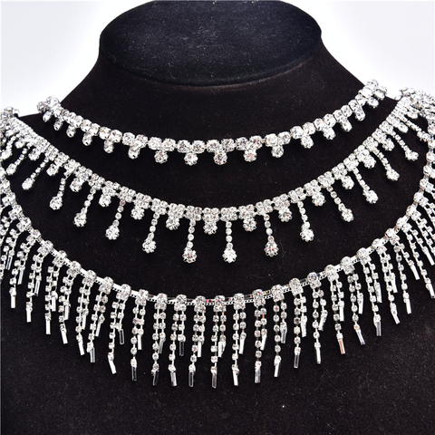 1 Yard Beautiful Rhinestone Crystal Silver Tassels Tone Pendant Chain Wedding Necklace Decoration  Costume Applique Trims Sewing ► Photo 1/6