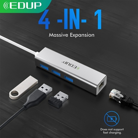 EDUP USB C HUB 1000Mbps 3 Ports USB 3.0 Type C HUB USB to Rj45 Gigabit Ethernet Adapter for MacBook Laptop Computer Accessories ► Photo 1/6