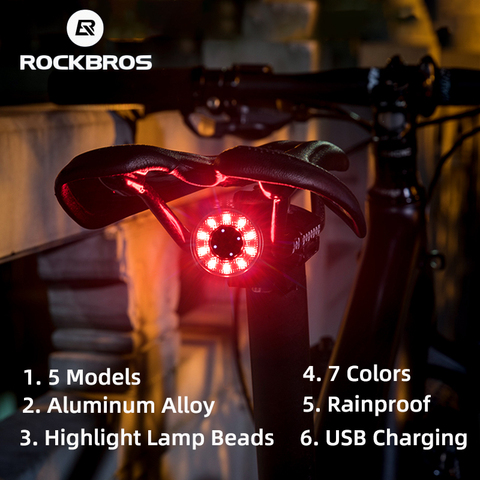 ROCKBROS Bike Tail Light Bicycle Auto Sensing Brake Light Cycling USB Charging Waterproof Rear Light 7 Color Bike Accessories Q1 ► Photo 1/6
