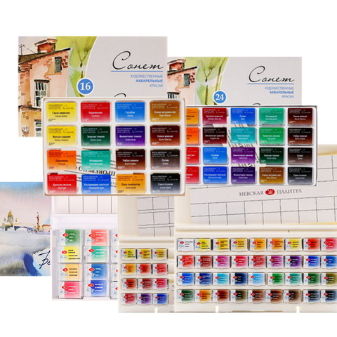 Russian White Nights Art Solid Watercolor Paint 12/16/24/36 Colors Conem Sonnet Student/Artist Grade Water Color Pigment Drawing ► Photo 1/6