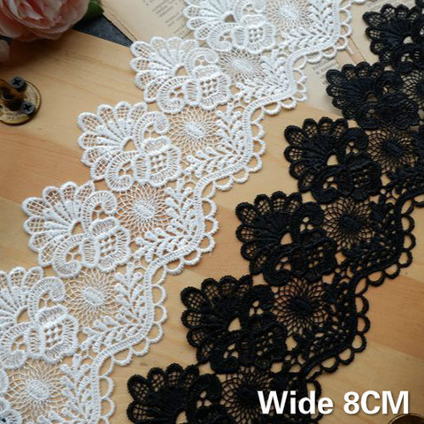 8CM Wide Exquisite White Black Cotton Embroidered Fringe Ribbon 3d Flowers Lace Trim Curtains Dress DIY Home Sewing Supplies ► Photo 1/5