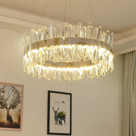 Fss New Modern Crystal Chrome Round Chandelier Lighting Gold Rectangle Chandeliers For Living Room Bedroom Kitchen Island Lustre ► Photo 1/6