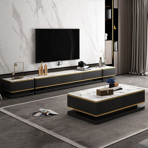 Light Luxury Marble TV Cabinet Tea Table Combination Living Room Set Modern Simple Villa Coffee Table ► Photo 1/5