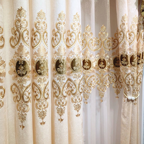beige european luxury high-precision embroidered curtains for the Living Room Window curtain Bedroom luxury drapes JK146Y ► Photo 1/5