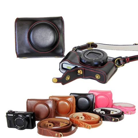 New Luxury Leather Camera Case For Canon Powershot G7X Mark 2 G7X II  G7XIIDigital Camera PU Leather Camera Bag Cover + strap ► Photo 1/6
