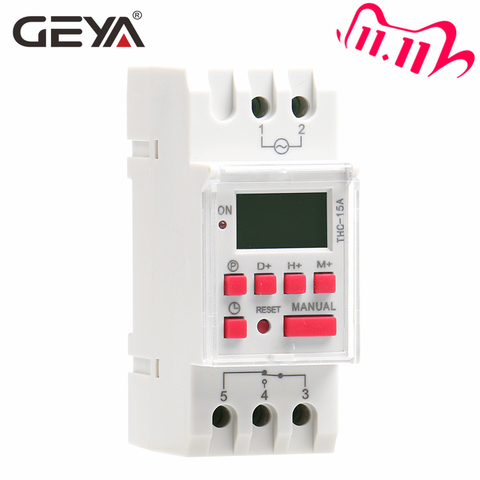 GEYA THC-15 Time Switch Weekly Programmable DIN Rail LCD Digital Timer Switch 16A ACDC 12V 24V 110V 220V 240V ► Photo 1/6