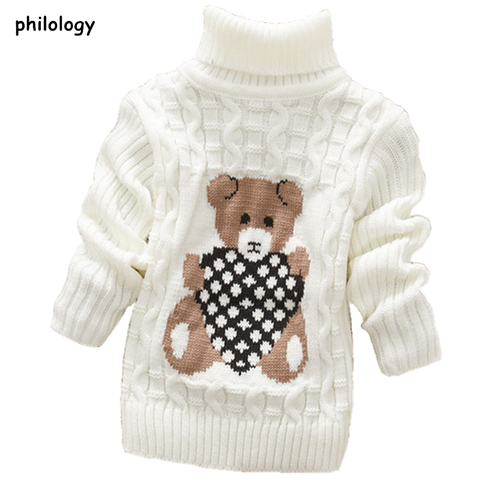 PHILOLOGY 2T-8T bear winter boy girl kid thick Knitted bottoming turtleneck shirts baby high collar pullover toddler sweater ► Photo 1/6