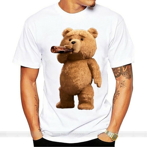 Men's Printed Lovely Ted Bear Drink Beer Poster T Shirts Summer Short Sleeve Cotton T-shirt Cool Tees Tops Streetwear ► Photo 1/6