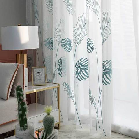 Leaf Embroidered Tulle Curtains for Bedroom The Livingroom Window Treatments Pastoral Sheer Voile for Kitchen Drapes Decor ► Photo 1/6