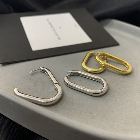 925 Sterling Silver Oval Hoop Earrings for Women Gold Retro Elegant Geometric Earrings Jewelry S-E1372 ► Photo 1/6