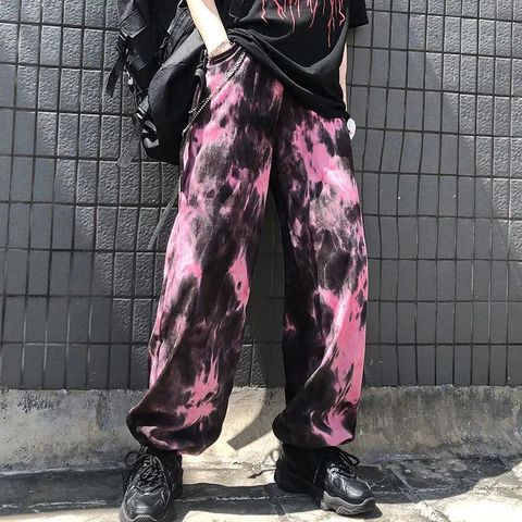 Pink Elastic Waistband Loose Harem Embroidery Tie Dye Contrast Jogger Pant Women Man Streetwear Korean Harajuku Punk Hip Hop ► Photo 1/6