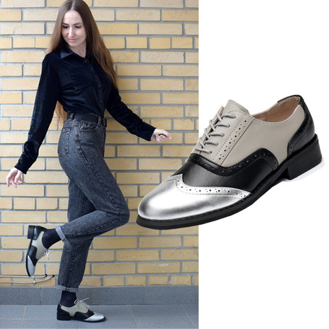 Women oxford shoes flat genuine leather casual vintage for loafers women lady shoes handmade flats 2022 female oxfords shoes ► Photo 1/6