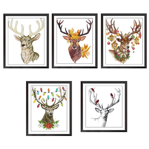 Christmas Elk Series Cross Stitch Kit Deer Head Pattern 14ct 11ct Printing Embroidery Set DIY Manual Creative Home Decoration ► Photo 1/6