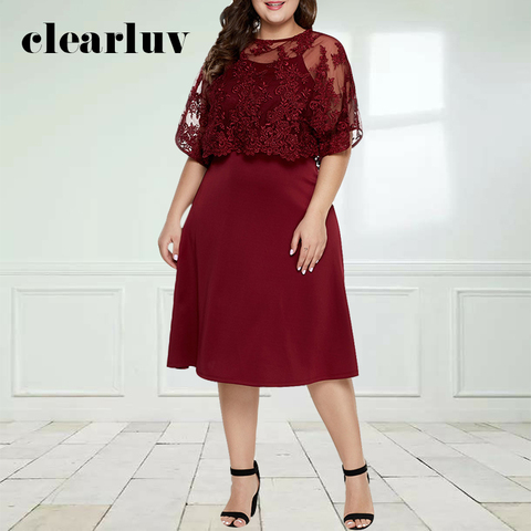 Lace Prom Gowns Wine Red Tea-length Plus size Custom Color A-line O-neck Short Sleeves Party Women Dresses T005 Vestidos De Gala ► Photo 1/6