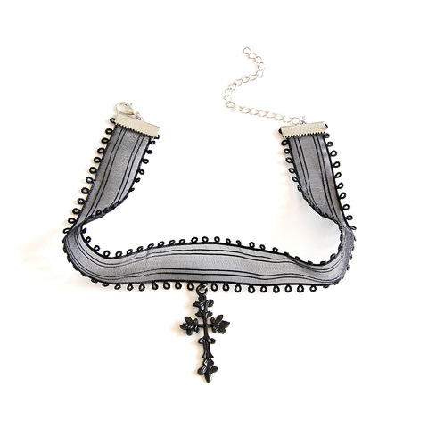 Gothic Cross Necklace Punk Dark Style Black Gauze Sexy Necklace For Women Girl Torques Halloween Jewelry Birthday Party Gift New ► Photo 1/6