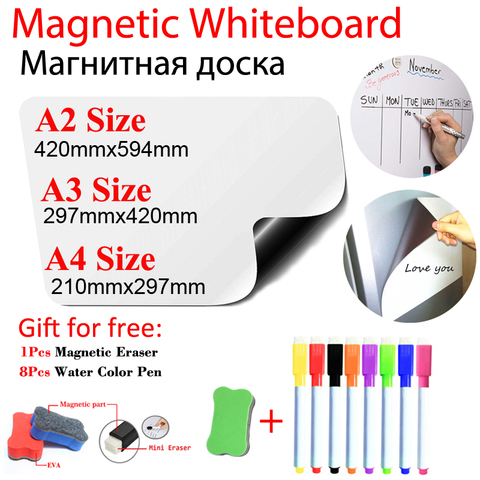 Arc Angle Magnetic WhiteBoard Fridge Stickers Dry Erase Calendar Kids School Board Memo White Board Gift 8 Color Pen 1 Erasser ► Photo 1/6
