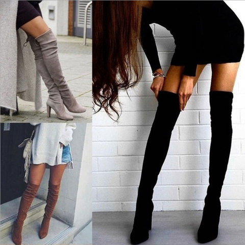 2022 Sexy Party Boots Fashion Suede Leather Shoes Women Over the Knee Heels Boots Stretch Flock Winter High Boots botas ► Photo 1/6