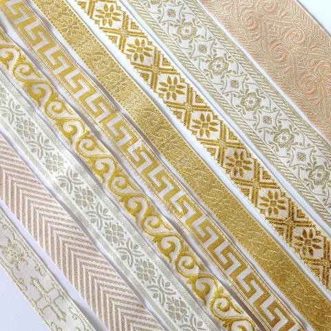 5 Yards Gold Silk Vintage Ethnic Embroidery Lace Ribbon Boho Lace Trim DIY Clothes Bag Accessories Embroidered Fabric Custom ► Photo 1/6