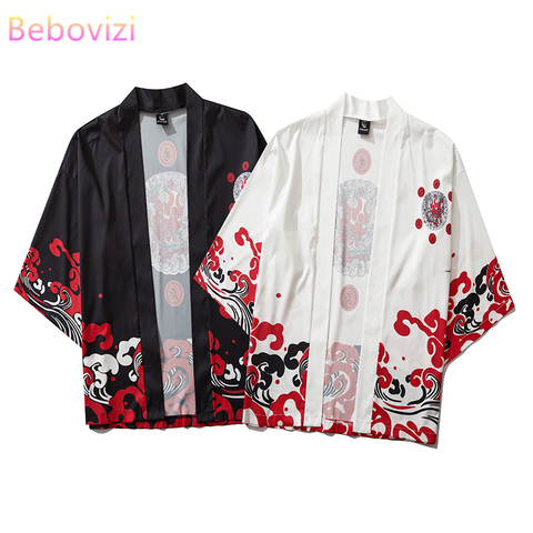 17 Style Harajuku Japanese Fashion Kimono 2022 White Black Men and Women Cardigan Blouse Haori Obi Asian Clothes Samurai ► Photo 1/6