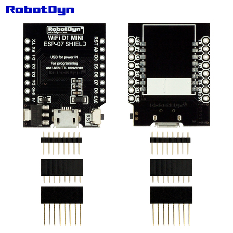 RobotDyn WIFI D1 mini - ESP-07 Shield, with pin-headers set compatible with Arduino boards WI-FI ESP8266 for DIY Electronic ► Photo 1/6