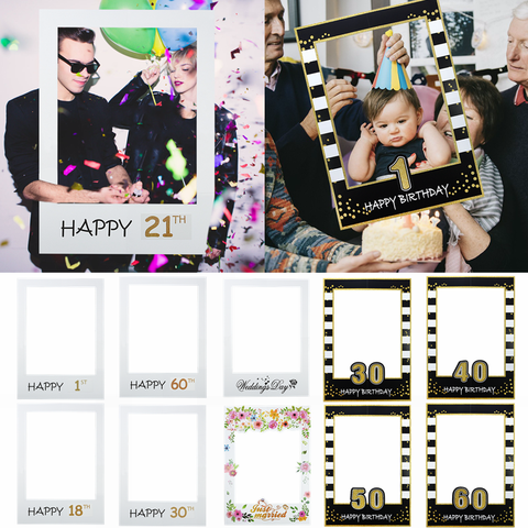 1pc 48*68cm Photo Booth Frame Props Kids Adult Birthday for 1st 21th 30th 40th 60th Photo Prop Supplies Wedding Party Decoration ► Photo 1/6