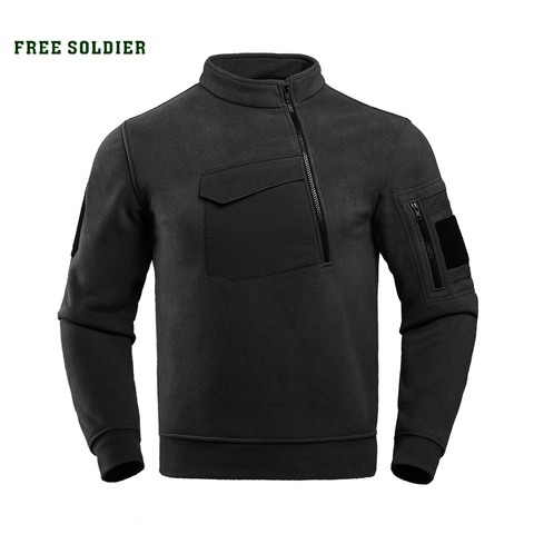 FREE SOLDIER Fleece autumn and winter outdoor men's plus velvet thickening head warm shirt fleece sweater ► Photo 1/6