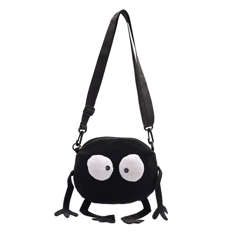 New Cartoon Big-eyed Monster Women's Bag Small Messenger Bag Unisex Black Canvas Shoulder Bag Telescopic shoulder strap Handbags ► Photo 1/6