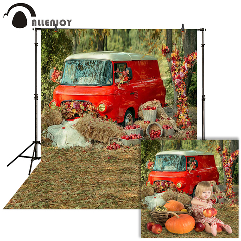 Allenjoy photography Autumn backdrop Car grass red countryside baby shower children background photo studio photocall photophone ► Photo 1/5