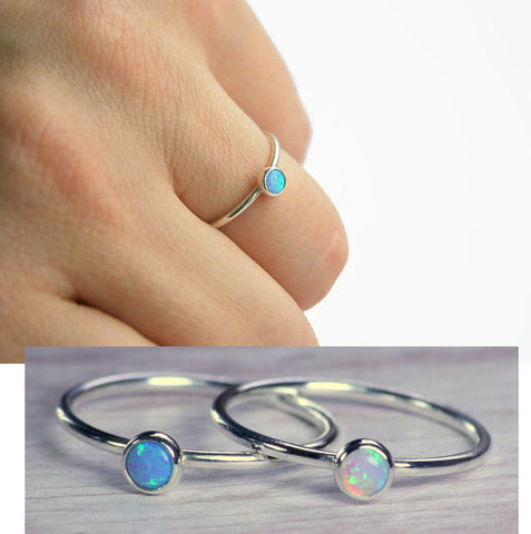 2022 fine pure 925 sterling silver jewelry mini round opal gem delicate personalized Minimal simple single stone silver ring ► Photo 1/5