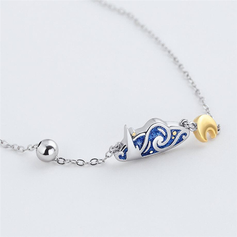 Sole Memory Creativity Van Gogh Blue Drop Glaze Starry Sky Golden Moon 925 Sterling Silver Female Necklace SNE496 ► Photo 1/6