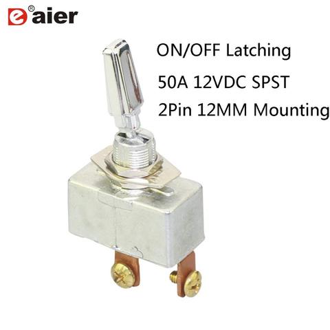 2Pcs Car Switch Toggle Switches Automotive Heavy Duty SPST ON/OFF 50A 12VDC Metal Chrome Plated 12MM Motor Controller Latching ► Photo 1/4