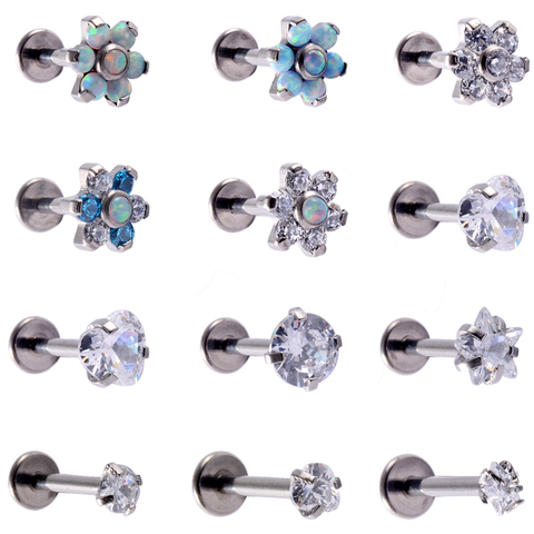 1PC G23 Titanium Opal Flower Gem Labret Lip Bar Ring Zircon Top Ear Cartilage Tragus Helix Lobe Piercing Screw Fit Top 16g ► Photo 1/6