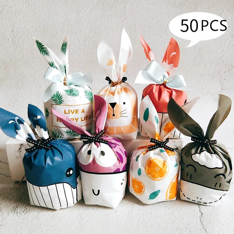 50pcs Cute Rabbit Long Ear Candy Bags Bunny Cookie Biscuit Packaging Supplies Small Snack Bag Wedding Party Favor Gift Bags ► Photo 1/6