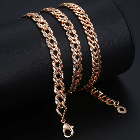 Fashion Jewelry 7mm Womens Mens Necklace 585 Rose Gold Filled Hammered Venitian Link Chain 50cm 60cm CN08 ► Photo 1/6