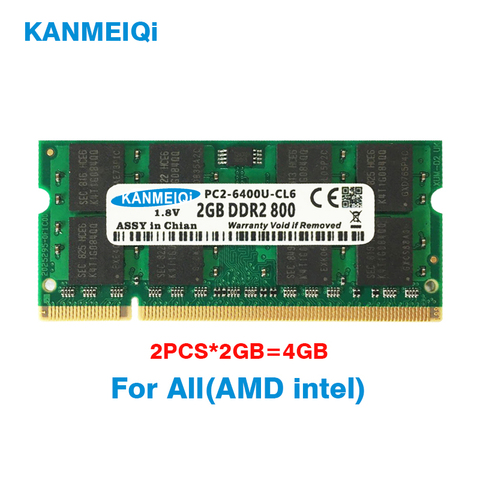 KANMEIQi DDR2 4GB(2pcsX2GB) PC2-6400 800MHZ 533/667MHZ For laptop SO-DIMM Memory RAM 200pin 1.8V ► Photo 1/5